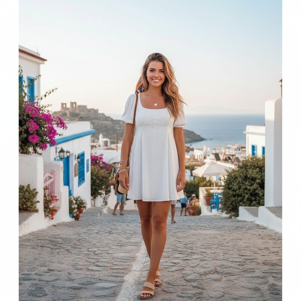 FAITHFULL THE BRAND Dulcia Mini Dress Sofie Dot White Black Size L NWT